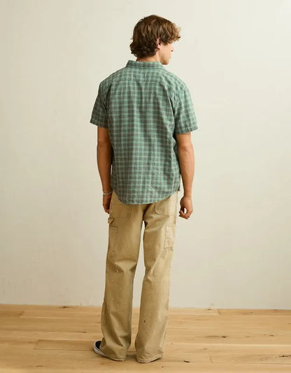 AE Standard Fit Linen-Blend Short-Sleeve Button-Up Shirt