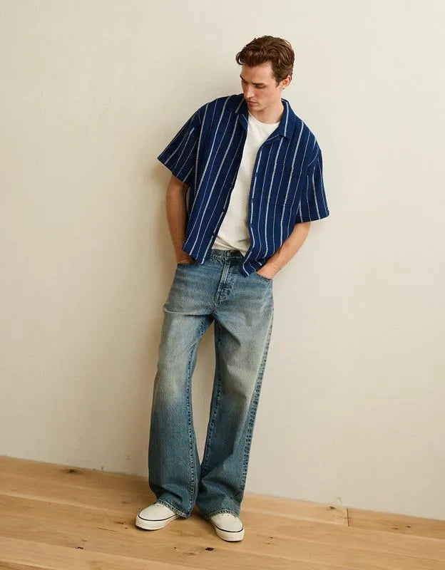 AE Relaxed Fit Camp Collar Button-Up Shirt