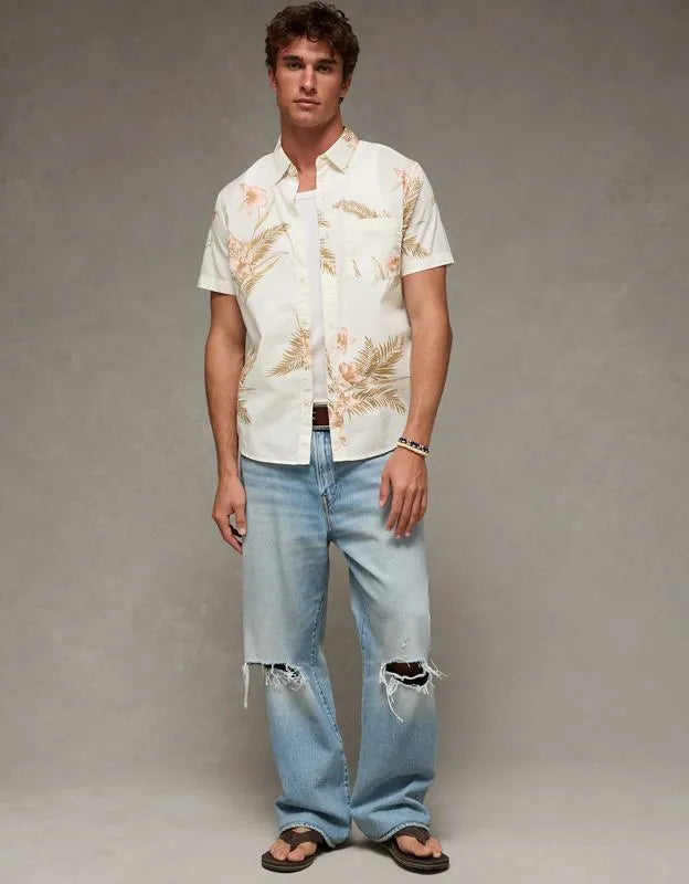 AE Slim Fit Poplin Short-Sleeve Button-Up Shirt