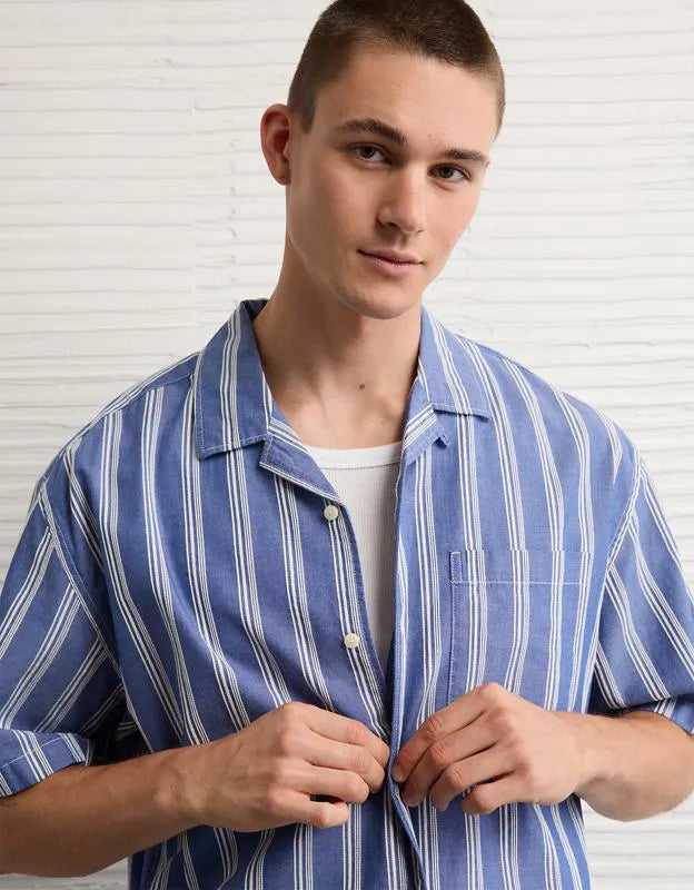 AE Relaxed Camp Collar Button-Up Shirt