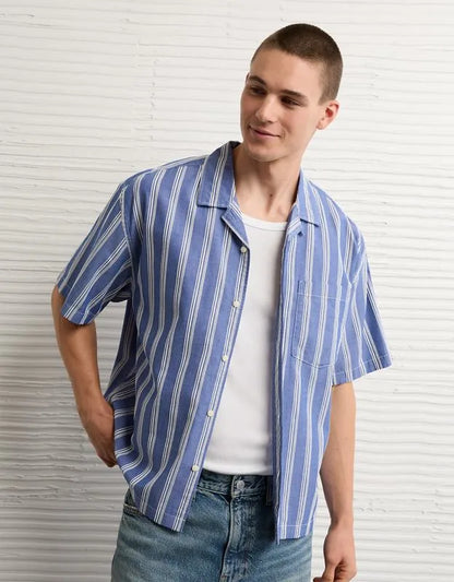 AE Relaxed Camp Collar Button-Up Shirt
