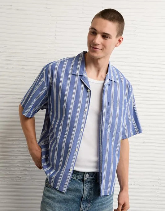 AE Relaxed Camp Collar Button-Up Shirt