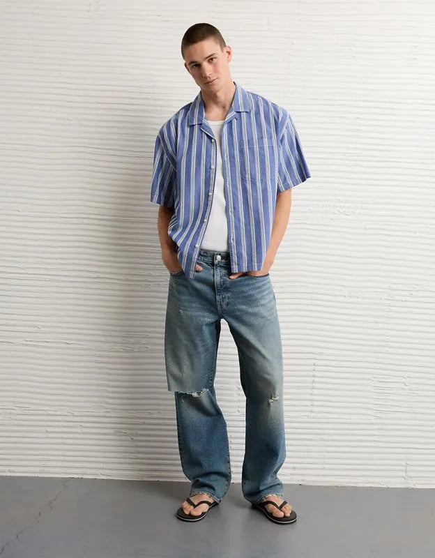 AE Relaxed Camp Collar Button-Up Shirt