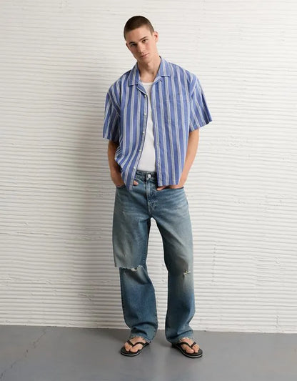 AE Relaxed Camp Collar Button-Up Shirt