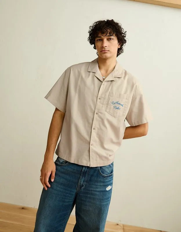 AE Relaxed Fit Camp Collar Button-Up Shirt