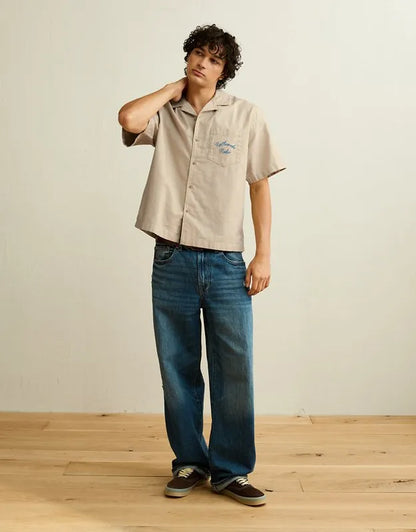 AE Relaxed Fit Camp Collar Button-Up Shirt