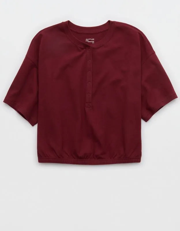 OFFLINE By Aerie Pique Henley Short Sleeve T-Shirt