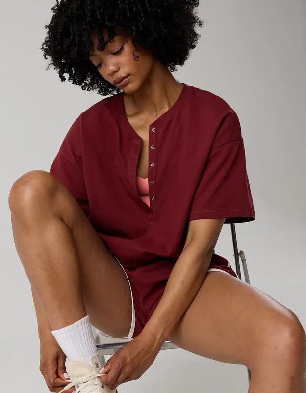 OFFLINE By Aerie Pique Henley Short Sleeve T-Shirt