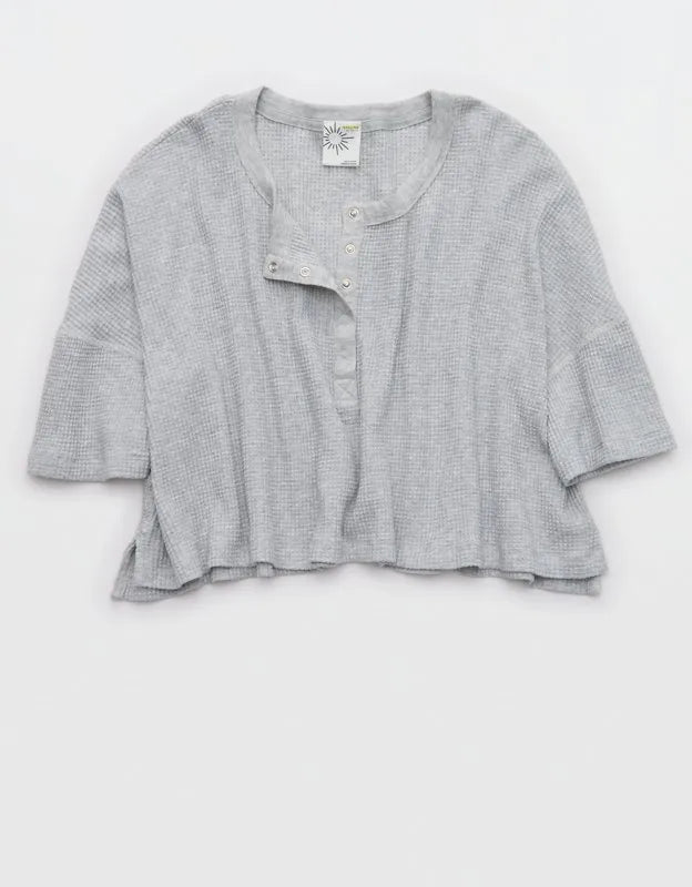 OFFLINE By Aerie Wow! Waffle Cropped Henley Short Sleeve T-Shirt