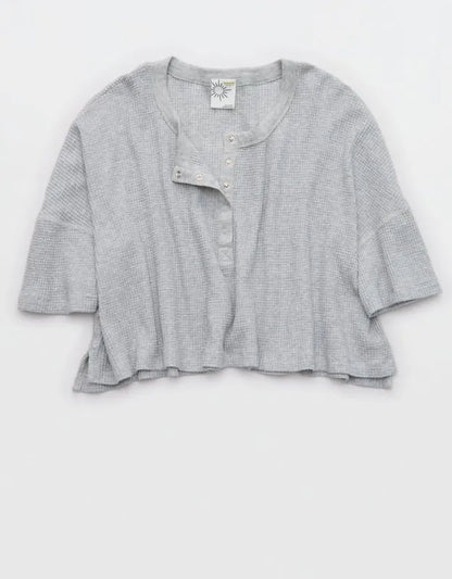 OFFLINE By Aerie Wow! Waffle Cropped Henley Short Sleeve T-Shirt
