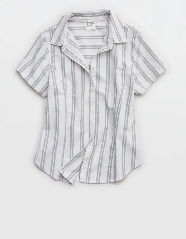 OFFLINE By Aerie Oxford Slim Short Sleeve Button Up Shirt