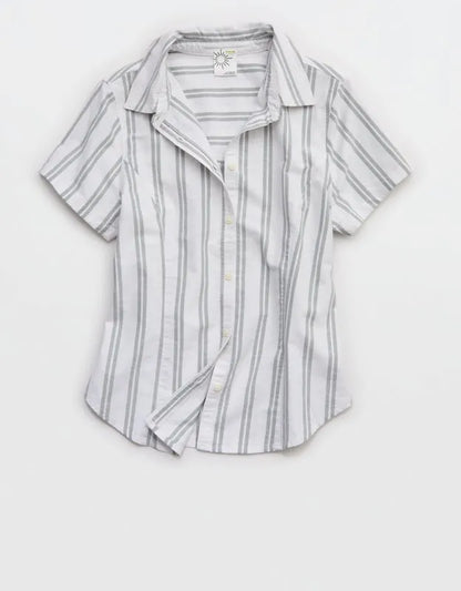 OFFLINE By Aerie Oxford Slim Short Sleeve Button Up Shirt