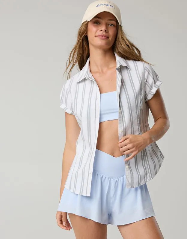 OFFLINE By Aerie Oxford Slim Short Sleeve Button Up Shirt