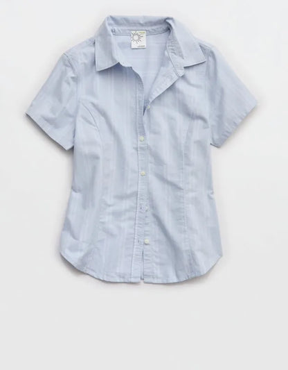 OFFLINE By Aerie Oxford Slim Short Sleeve Button Up Shirt