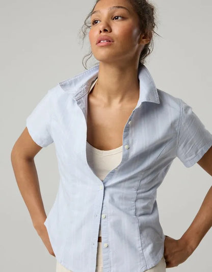 OFFLINE By Aerie Oxford Slim Short Sleeve Button Up Shirt