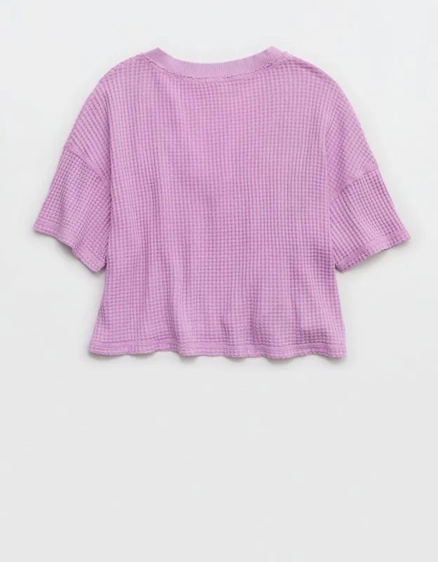 OFFLINE By Aerie Wow! Waffle V Neck Cropped Relaxed Short Sleeve T-Shirt
