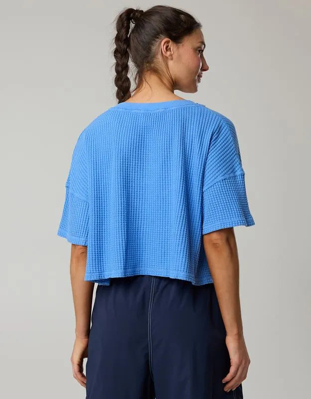 OFFLINE By Aerie Wow! Waffle V Neck Cropped Relaxed Short Sleeve T-Shirt