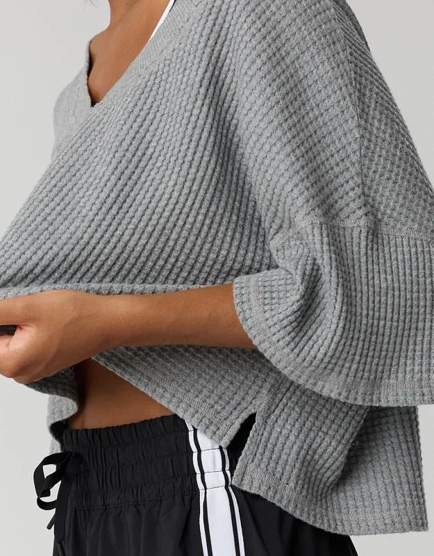 OFFLINE By Aerie Wow! Waffle V Neck Cropped Relaxed Short Sleeve T-Shirt