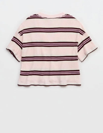 OFFLINE By Aerie Wow! Waffle V Neck Cropped Relaxed Short Sleeve T-Shirt