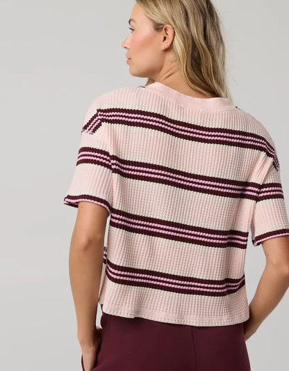OFFLINE By Aerie Wow! Waffle V Neck Cropped Relaxed Short Sleeve T-Shirt