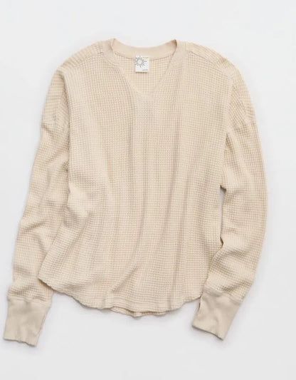 OFFLINE By Aerie Wow! Waffle Notch Neck Long Sleeve T-Shirt