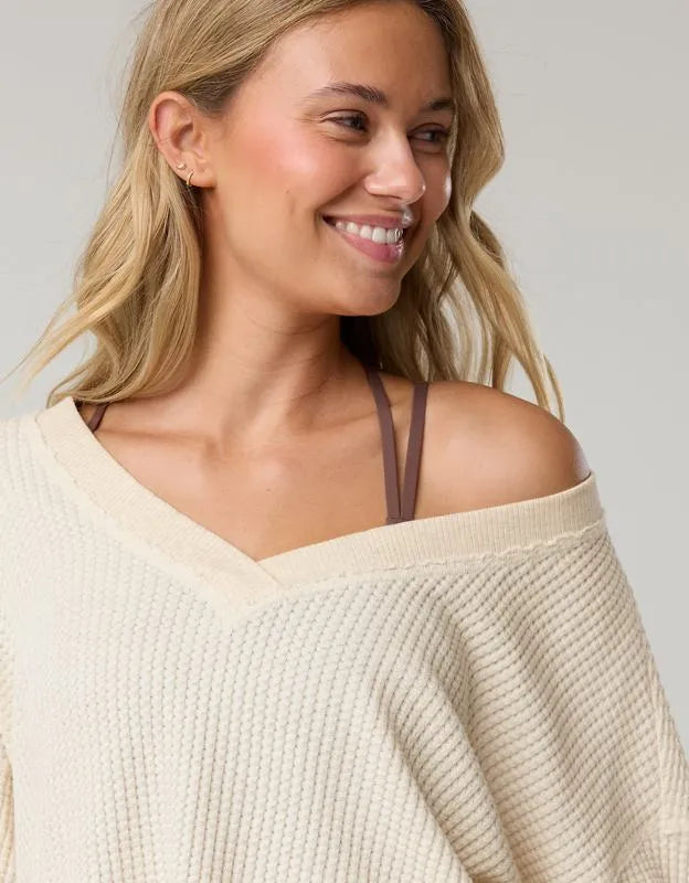 OFFLINE By Aerie Wow! Waffle Long Sleeve V Neck T-Shirt