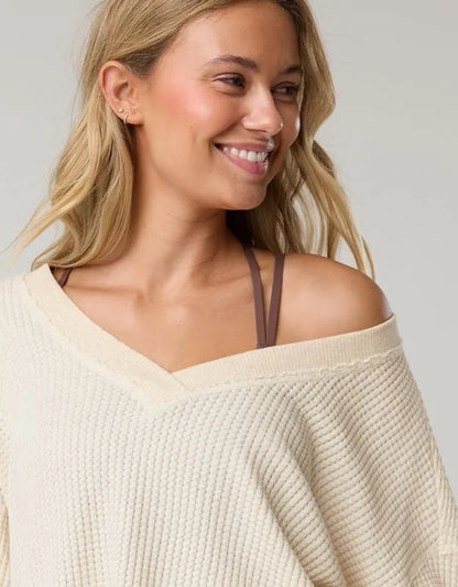 OFFLINE By Aerie Wow! Waffle Long Sleeve V Neck T-Shirt
