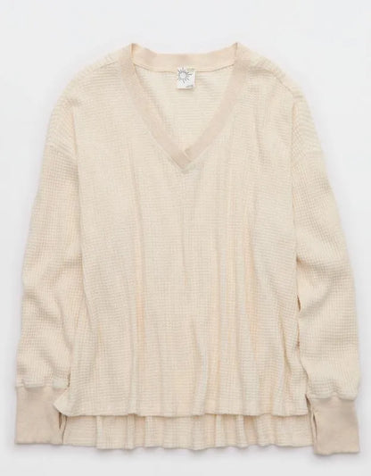 OFFLINE By Aerie Wow! Waffle Long Sleeve V Neck T-Shirt