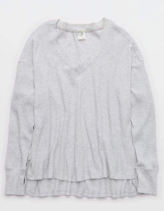 OFFLINE By Aerie Wow! Waffle Long Sleeve V Neck T-Shirt
