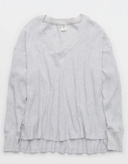 OFFLINE By Aerie Wow! Waffle Long Sleeve V Neck T-Shirt