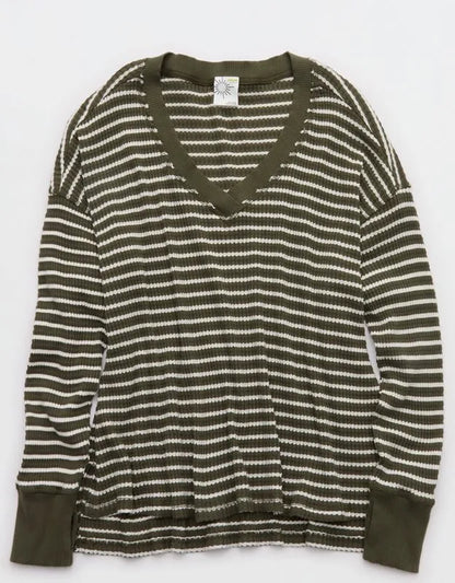 OFFLINE By Aerie Wow! Waffle Long Sleeve V Neck T-Shirt