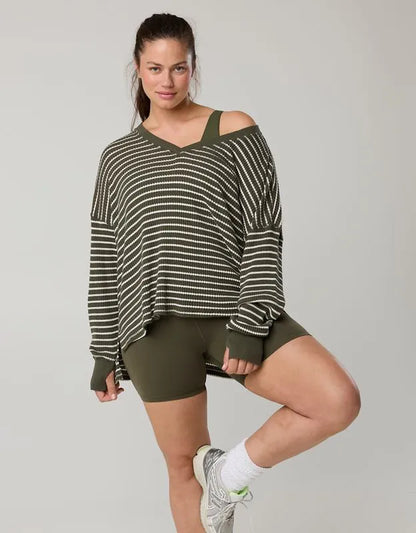 OFFLINE By Aerie Wow! Waffle Long Sleeve V Neck T-Shirt