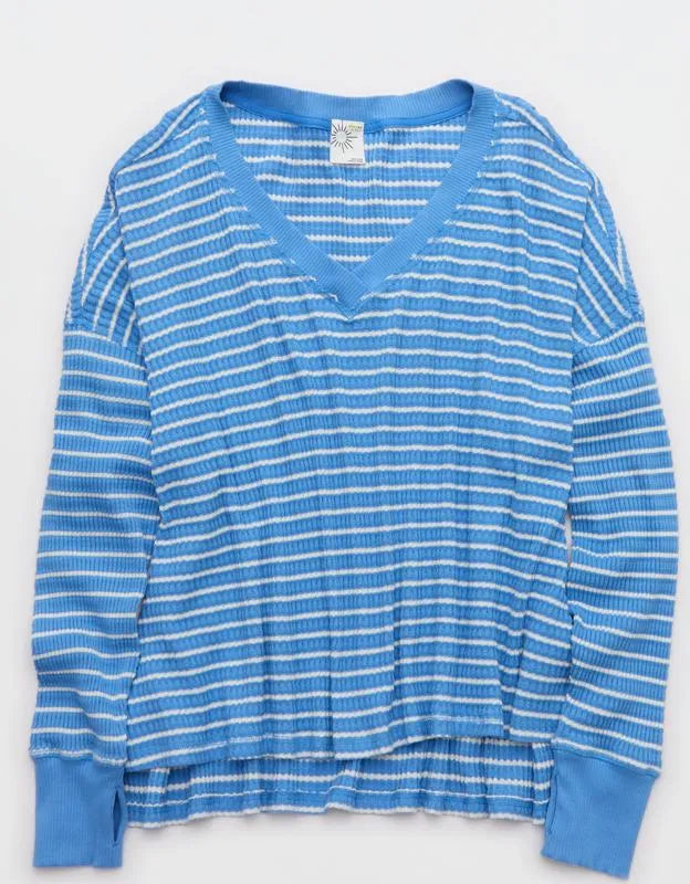 OFFLINE By Aerie Wow! Waffle Long Sleeve V Neck T-Shirt