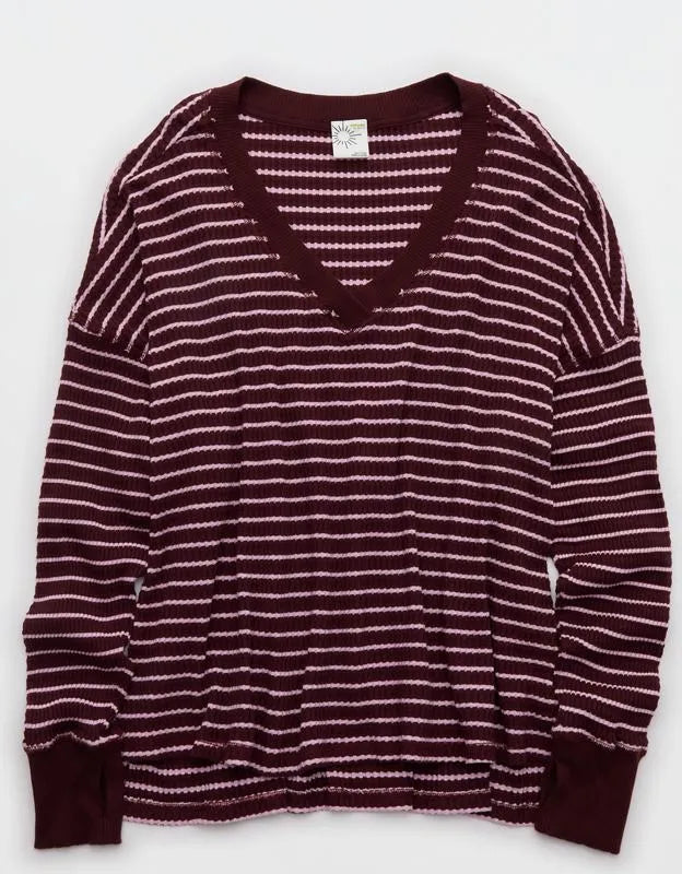 OFFLINE By Aerie Wow! Waffle Long Sleeve V Neck T-Shirt