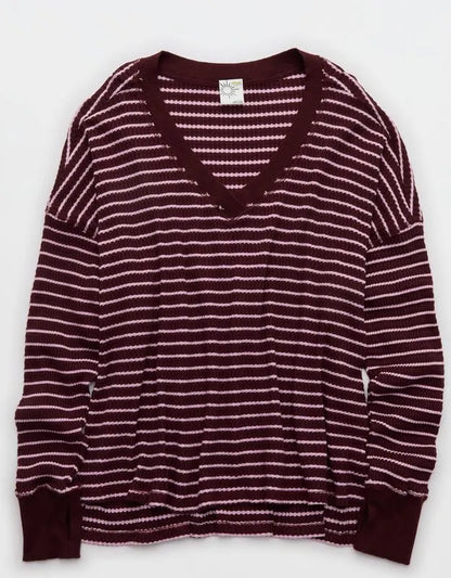 OFFLINE By Aerie Wow! Waffle Long Sleeve V Neck T-Shirt