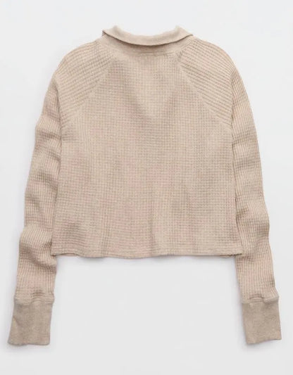 OFFLINE By Aerie Wow! Waffle Mockneck Henley Long Sleeve T-Shirt