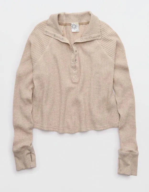 OFFLINE By Aerie Wow! Waffle Mockneck Henley Long Sleeve T-Shirt