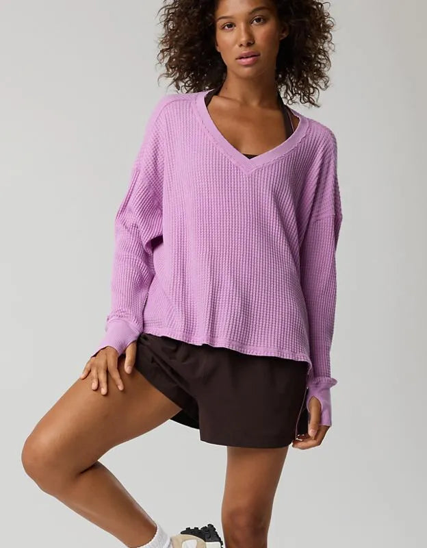 OFFLINE By Aerie Wow! Waffle Long Sleeve V Neck T-Shirt