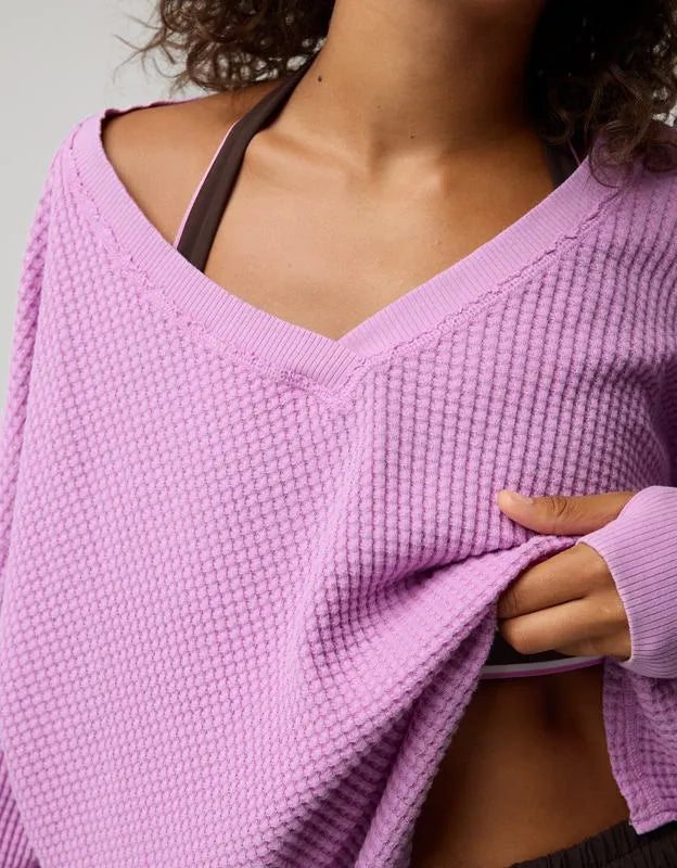 OFFLINE By Aerie Wow! Waffle Long Sleeve V Neck T-Shirt