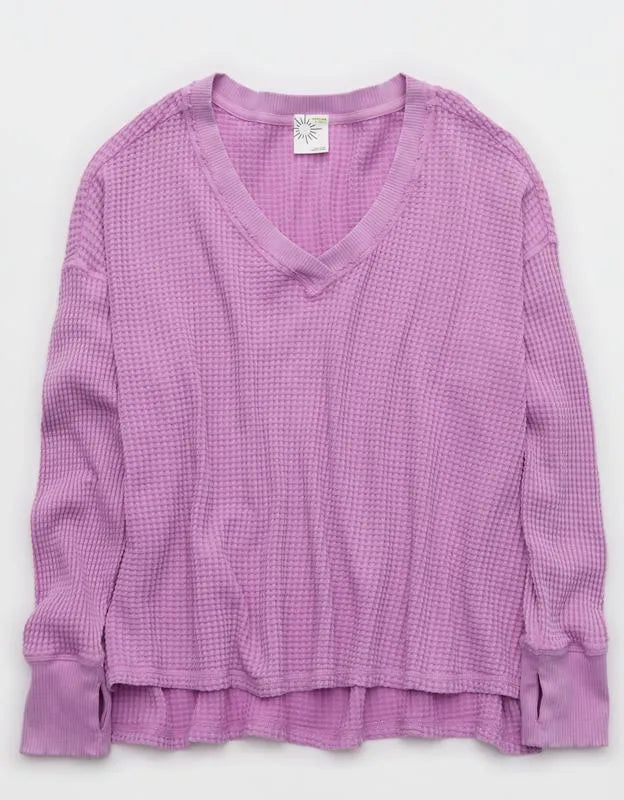 OFFLINE By Aerie Wow! Waffle Long Sleeve V Neck T-Shirt