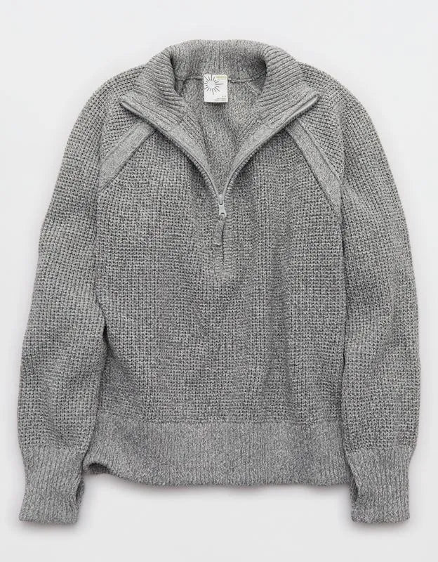 OFFLINE By Aerie Cool Down Quarter Zip Waffle Sweater