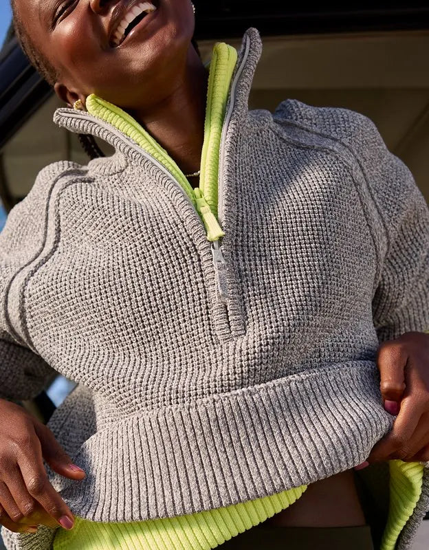 OFFLINE By Aerie Cool Down Quarter Zip Waffle Sweater