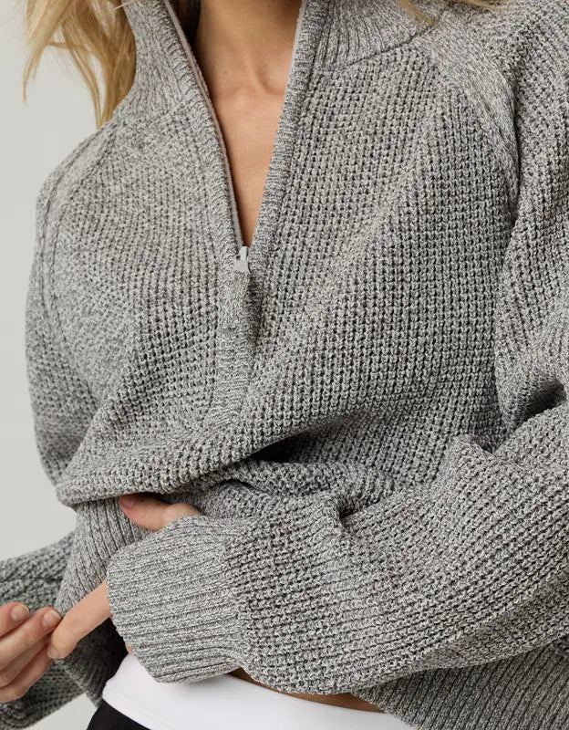 OFFLINE By Aerie Cool Down Quarter Zip Waffle Sweater