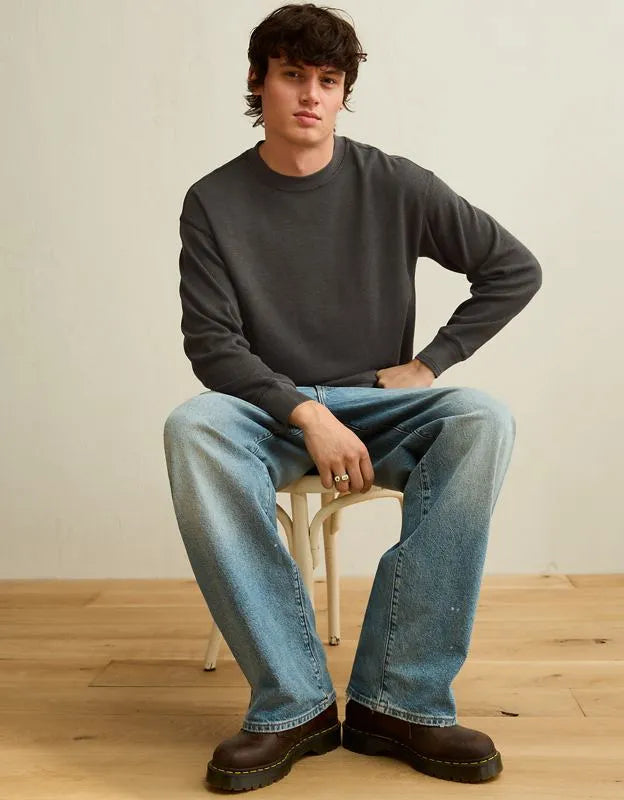 AE Boxy Fit Garment-Washed Thermal Shirt