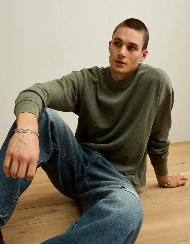AE Boxy Fit Garment-Washed Thermal Shirt