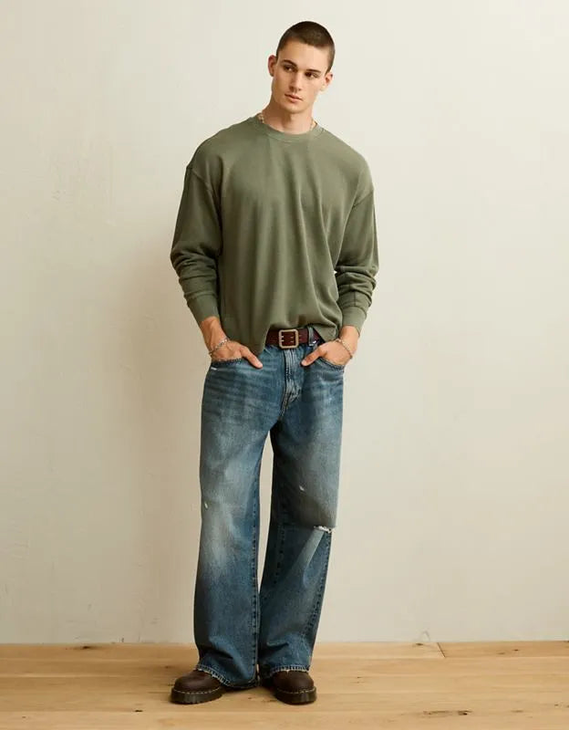 AE Boxy Fit Garment-Washed Thermal Shirt