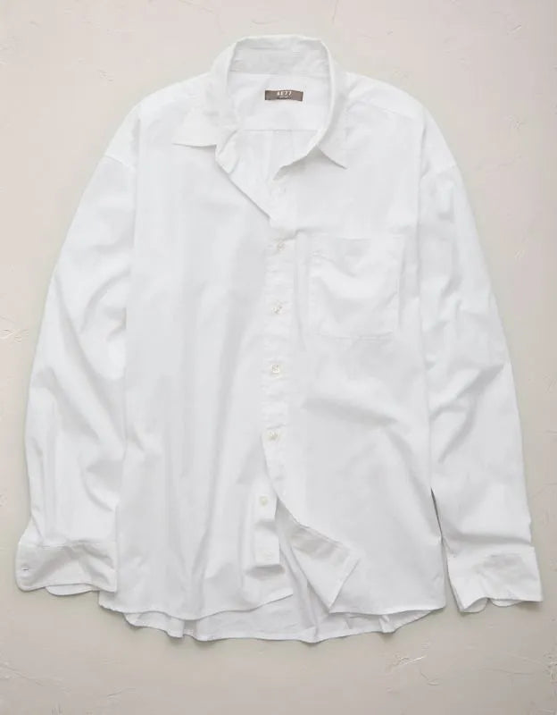 AE77 Premium Relaxed Striped Poplin Button-Up Shirt