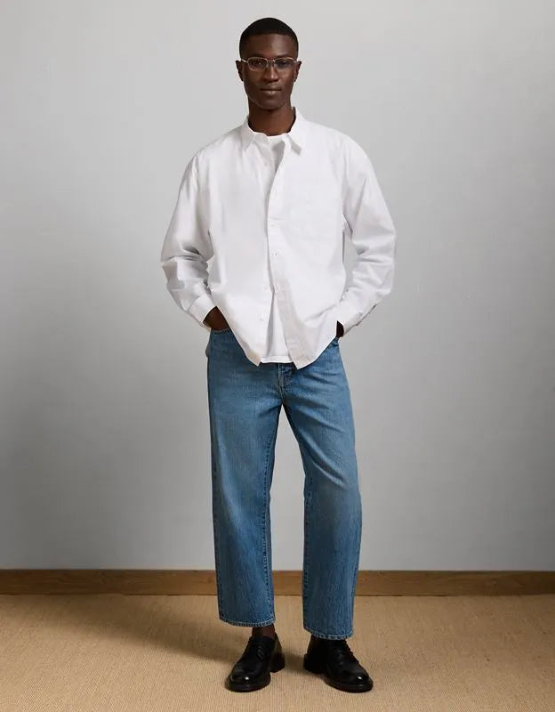 AE77 Premium Relaxed Striped Poplin Button-Up Shirt