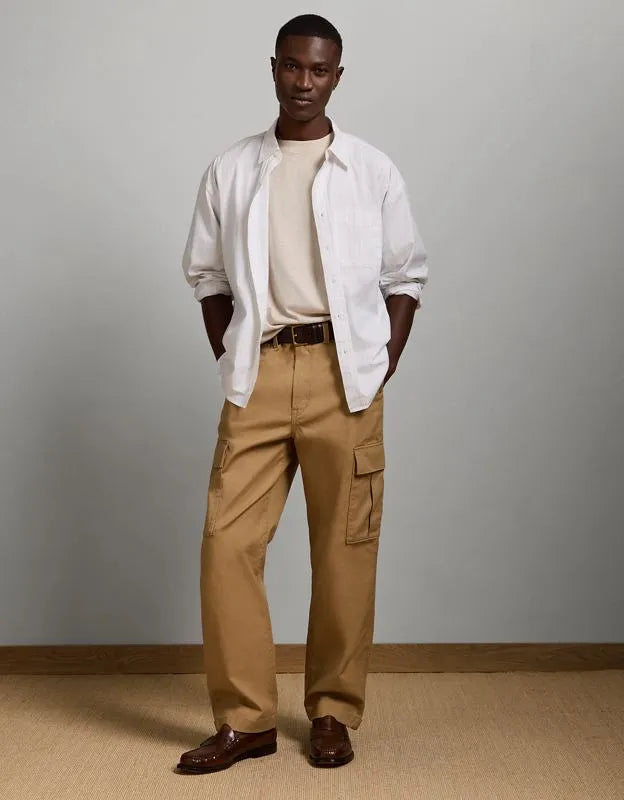 AE77 Premium Relaxed Striped Poplin Button-Up Shirt