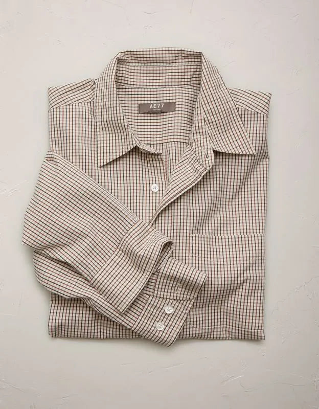 AE77 Premium Relaxed Striped Poplin Button-Up Shirt